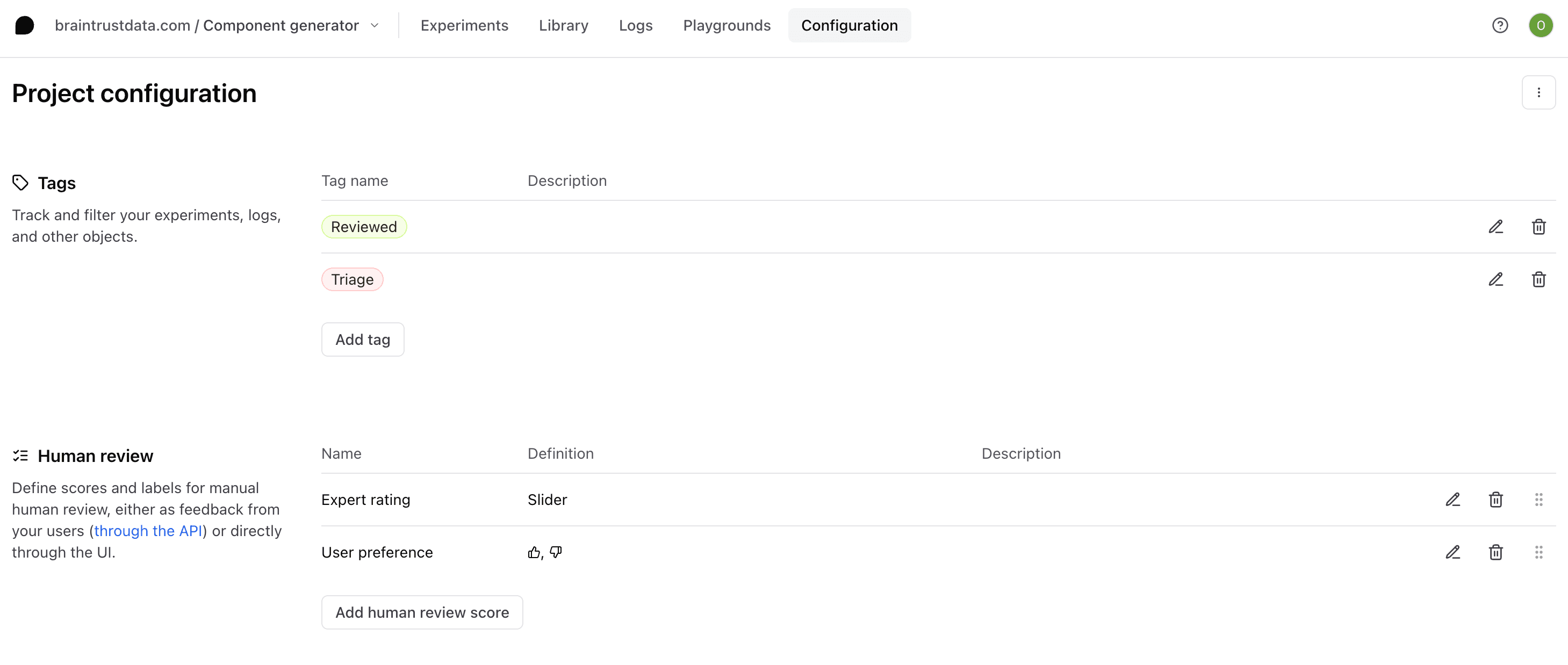 Configure tags