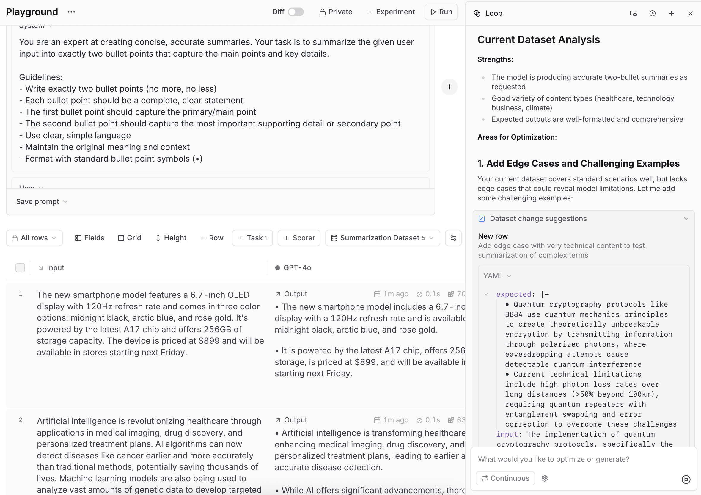 Optimize dataset